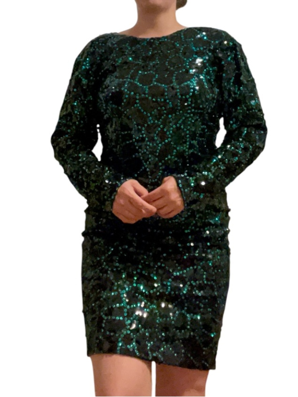 Green & Black Sequined Dress Vintage Size 8